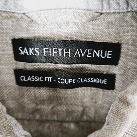 SAKS FIFTH AVENUE | 100% linen flip cuff collared button up classic fit shirt - Picture 6 of 8